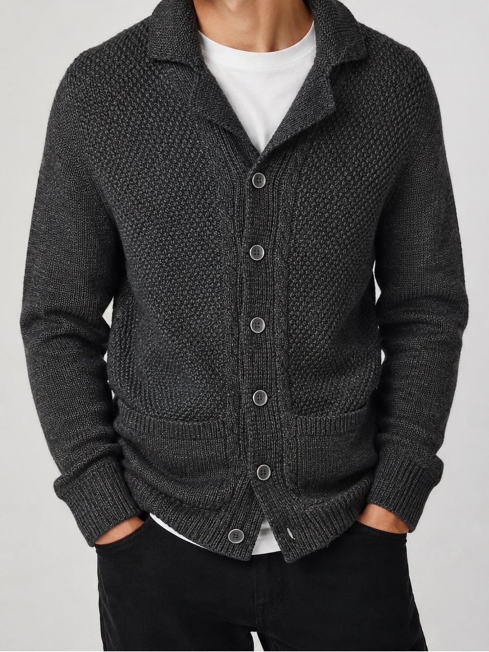 7 Diamonds Charcoal Knit Cardigan Sweater XL NWT Button Front Textured Men’s